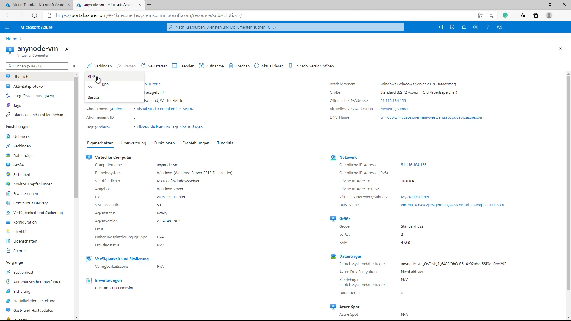 Azure Bereitstellung_10_Verbinden mit RDP